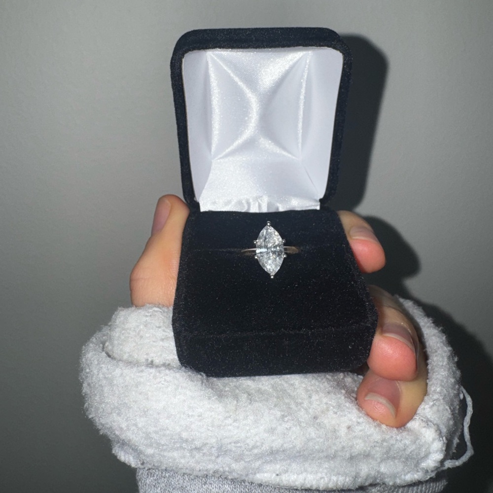 2.21 carat natural diamond marquise engagement ring in 14k yellow gold
